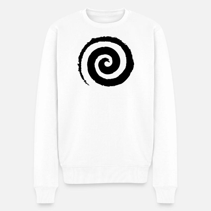 Schwarze Pinselstrich-Spirale - Männer Premium Bio Pullover - Weiß