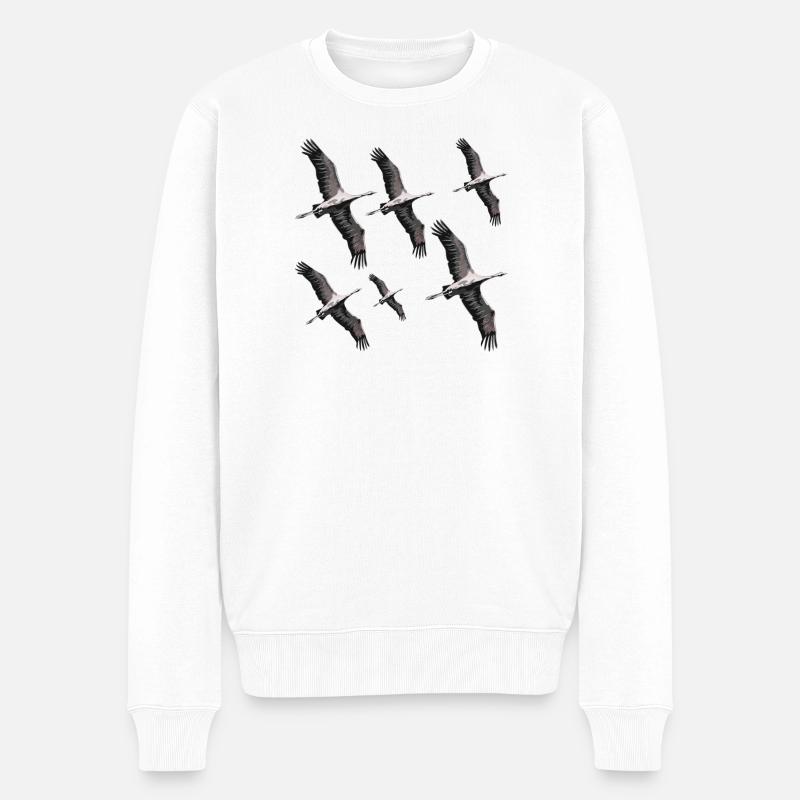 Grues migratrices d’oiseaux - Pull Premium bio Homme - blanc