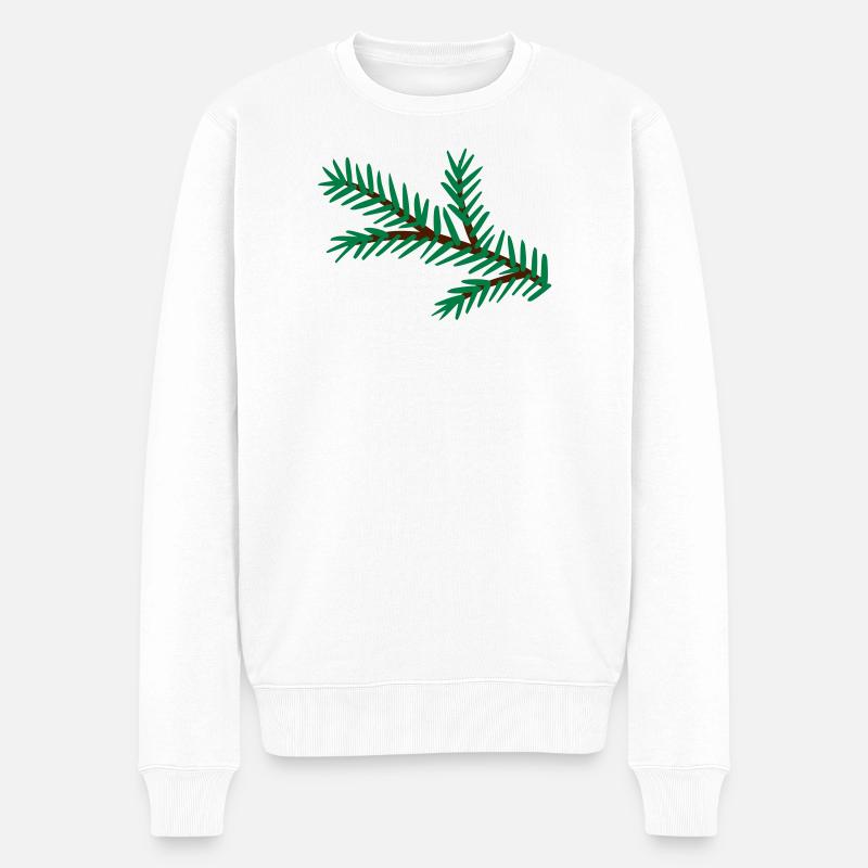 Grüner Tannenzweig - Männer Premium Bio Pullover - Weiß