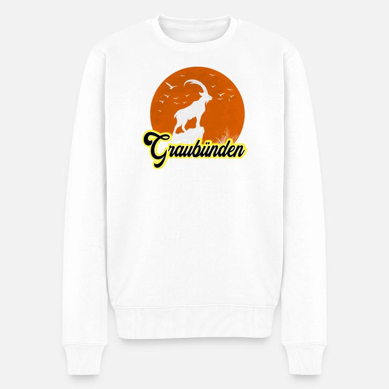 Graubünden Ibex Mondsilhouette - Männer Premium Bio Pullover - Weiß
