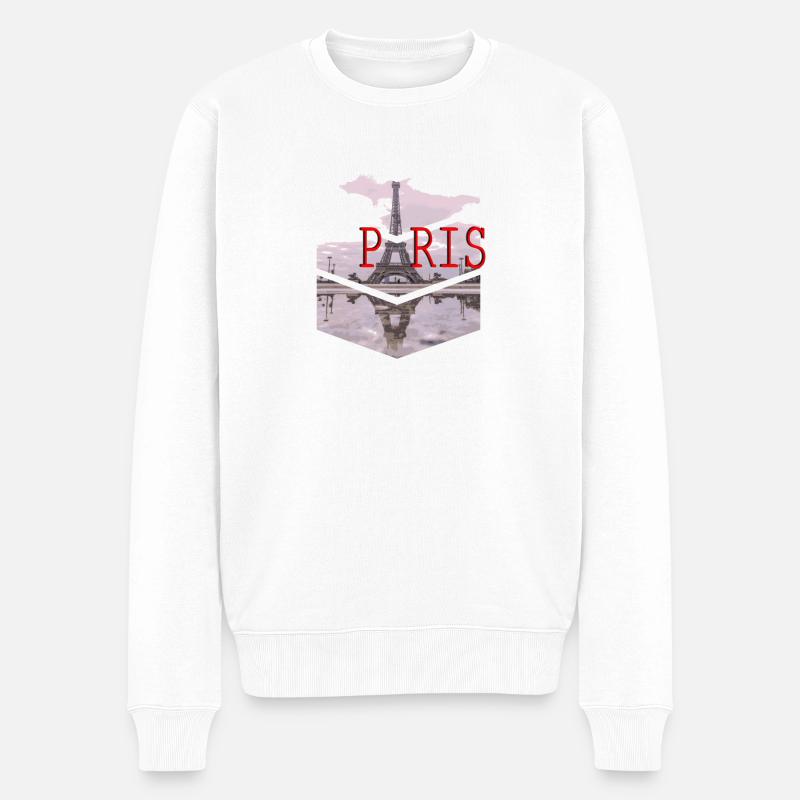 Paris Skyline Eiffelturm Silhouette - Männer Premium Bio Pullover - Weiß
