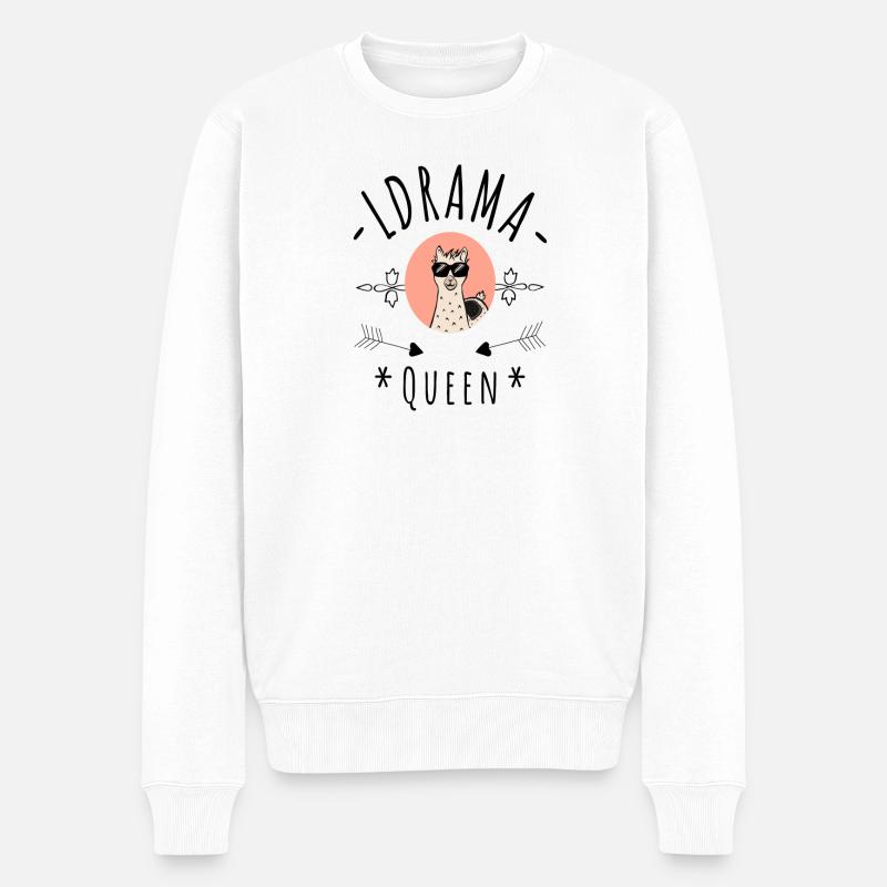 No Drama Llama Queen - Männer Premium Bio Pullover - Weiß