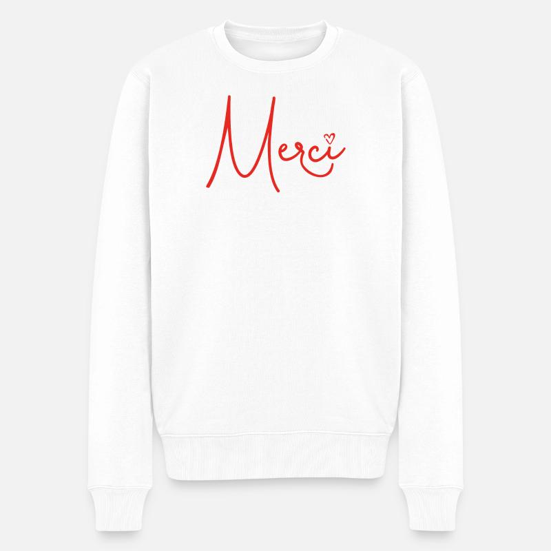 Merci mit Herz Rot – Dankeschön Design - Männer Premium Bio Pullover - Weiß