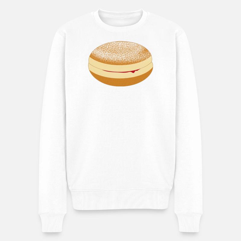 Faschings Krapfen mit Puderzucker und Marmelade - Männer Premium Bio Pullover - Weiß