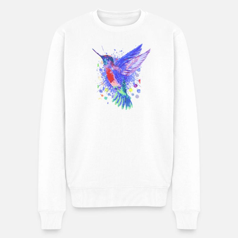 Kolibri Vogel - Schöner bunter Vogel - Männer Premium Bio Pullover - Weiß