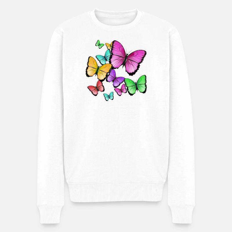 wildes durcheinander kolorierter Schmetterlinge - Männer Premium Bio Pullover - Weiß