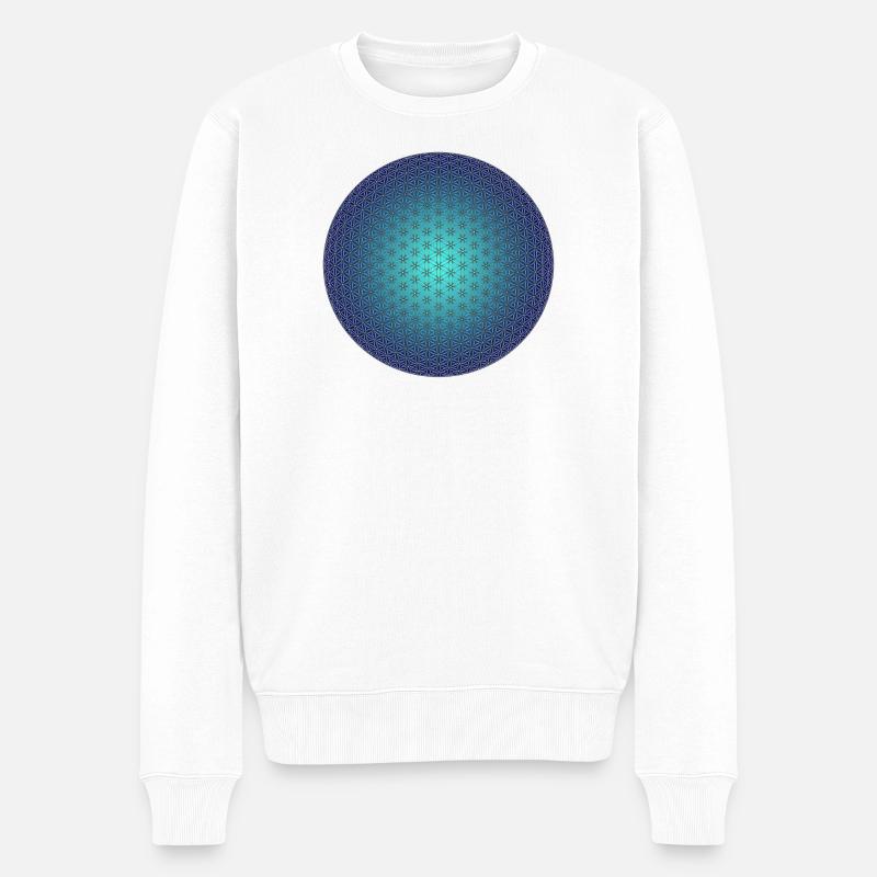 Blume des Lebens - 3D blau - Männer Premium Bio Pullover - Weiß