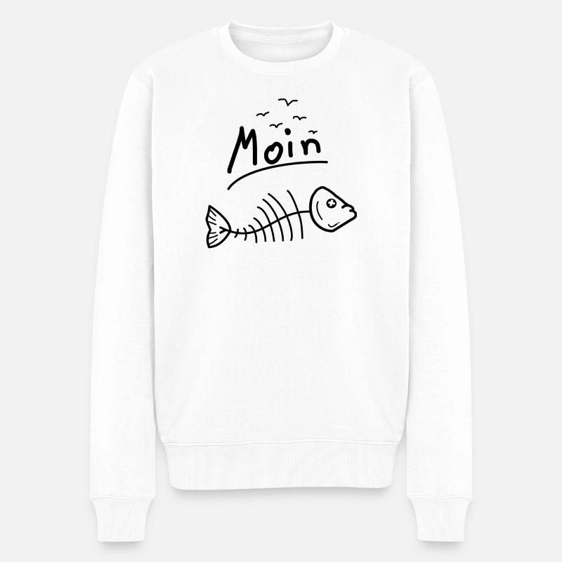 Moin Möwen Fisch Meer - Männer Premium Bio Pullover - Weiß