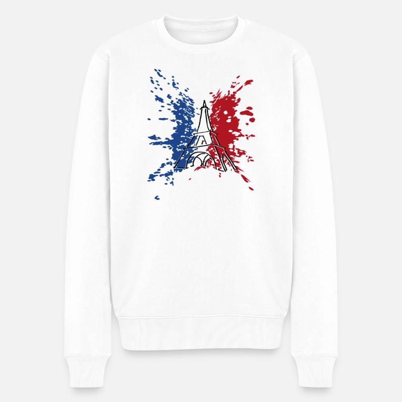 Drapeau Tour Eiffel France ✅ Drapeau Tour Eiffel ✔ - Pull Premium bio Homme - blanc