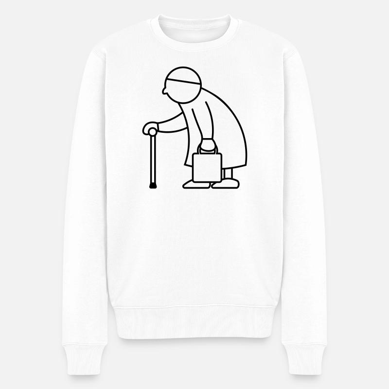 Alte Dame mit Einkaufstasche - Männer Premium Bio Pullover - Weiß