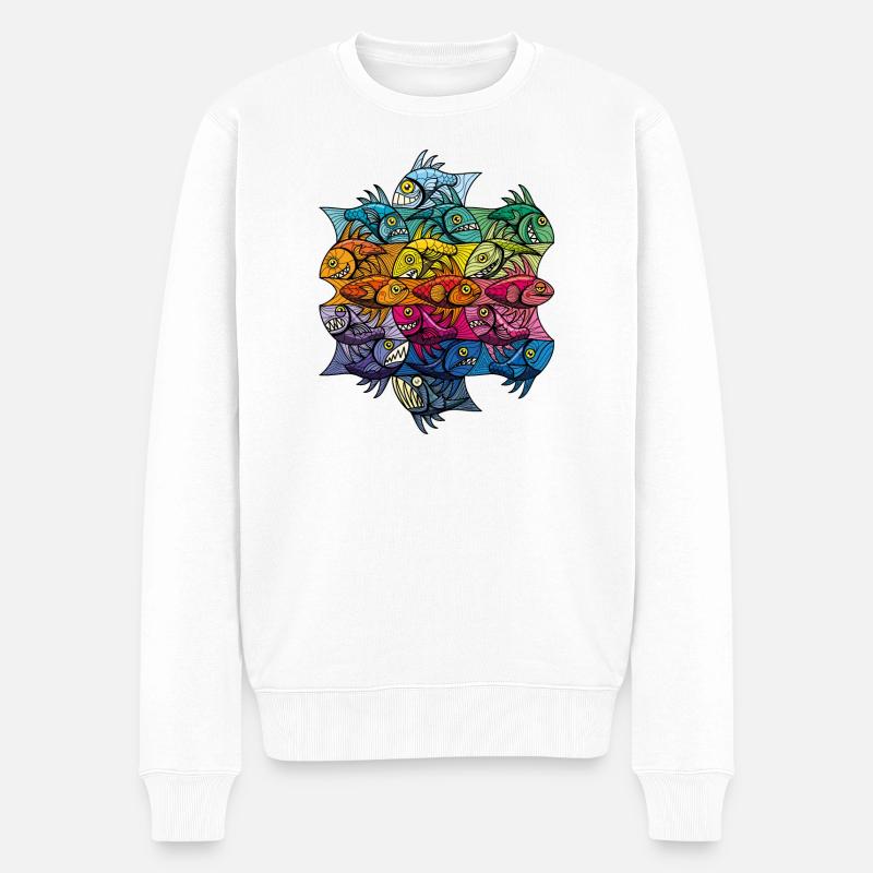Modèle V de modèle de poisson-Escherfish - Pull Premium bio Homme - blanc