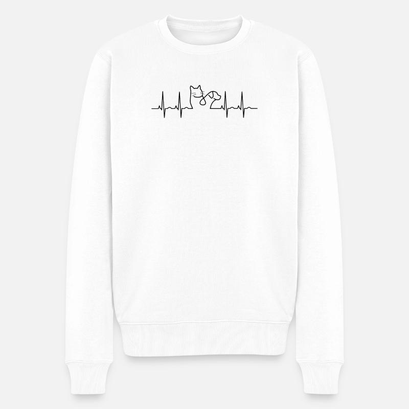 Herzschlag Katze Lineart - Männer Premium Bio Pullover - Weiß