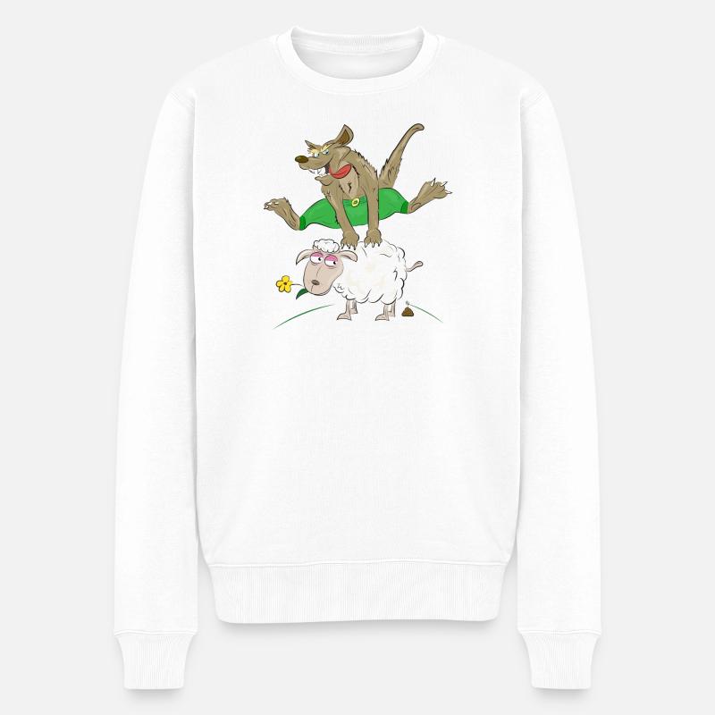loup saute par-dessus le mouton - loup avec mouton - Pull Premium bio Homme - blanc
