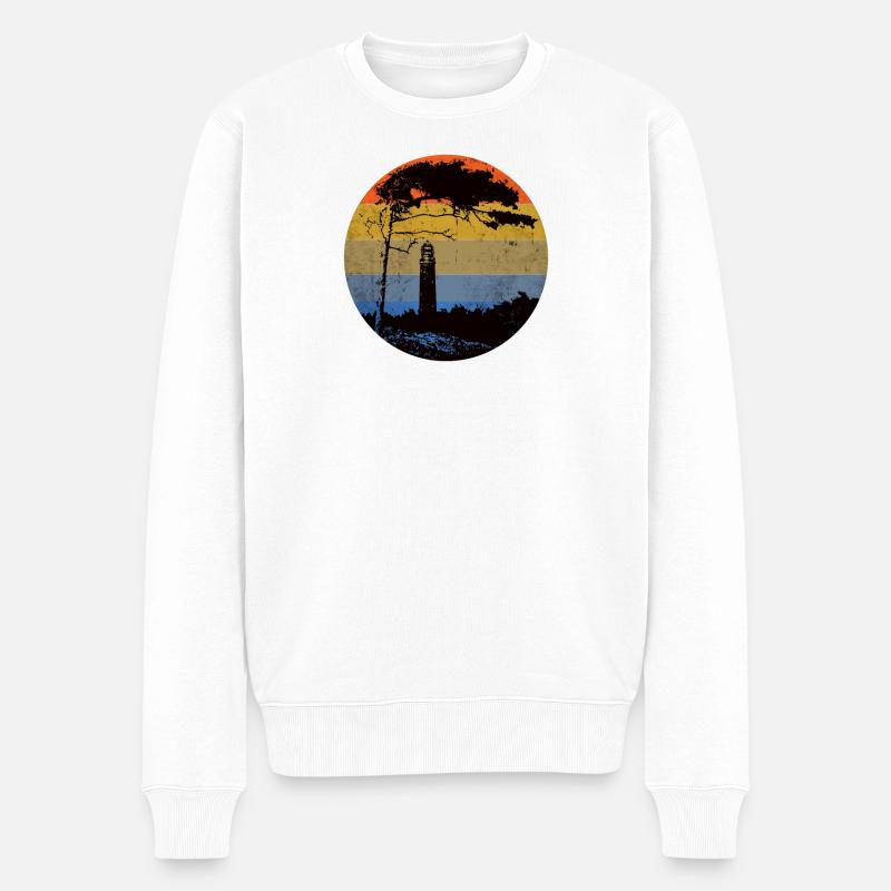Nordsee Ostsee Leuchtturm mit Windflüchter vintage - Männer Premium Bio Pullover - Weiß