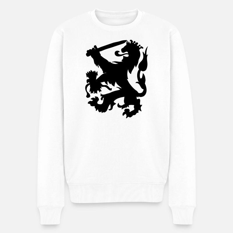 Heraldiker Löwe mit Krone und Schwertschattenfigur - Männer Premium Bio Pullover - Weiß