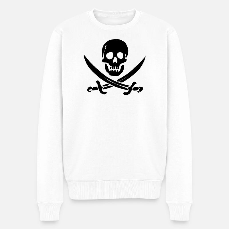 Crâne de crâne de drapeau pirate - Pull Premium bio Homme - blanc