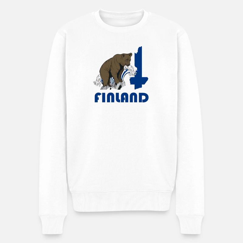 Finnland Bär Design mit Landkarte und Flagge - Männer Premium Bio Pullover - Weiß