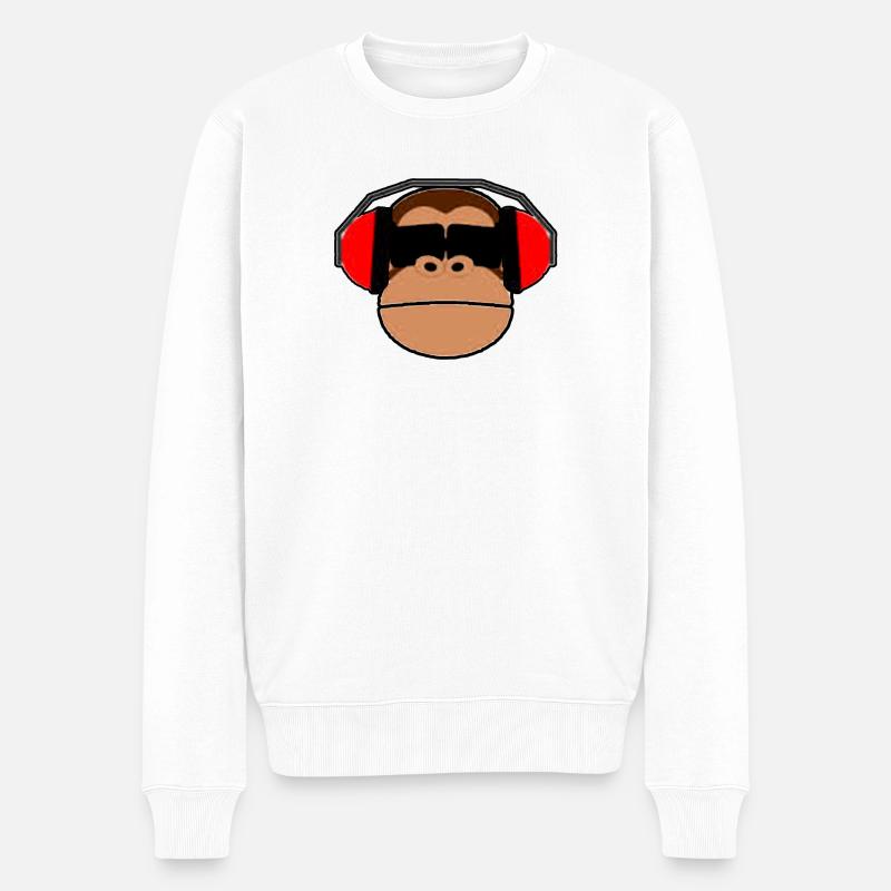 Monkey casque chimpanzé musique lunettes cadeau - Pull Premium bio Homme - blanc