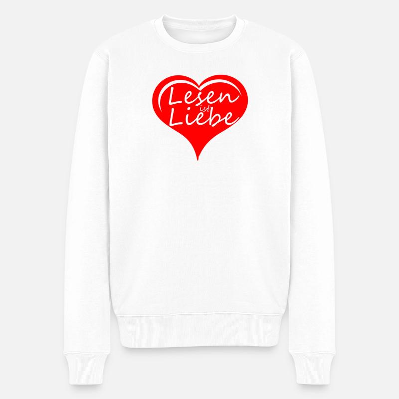 Lesen Liebe Buch Bücher Leser Sprüche - Männer Premium Bio Pullover - Weiß