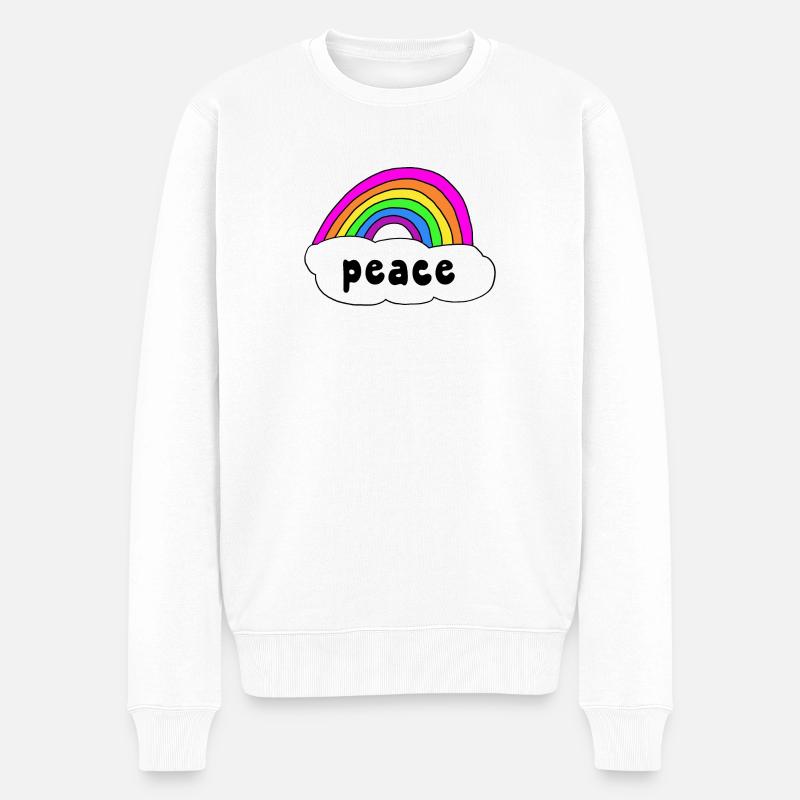 Frieden Peace Regenbogen Wolke - Männer Premium Bio Pullover - Weiß