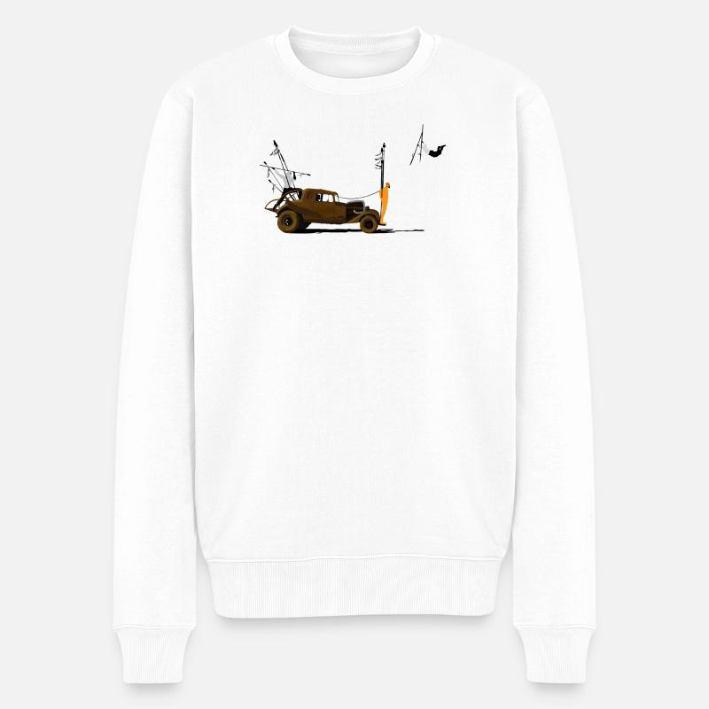 Oldtimer und orangefarbene Silhouette - Männer Premium Bio Pullover - Weiß