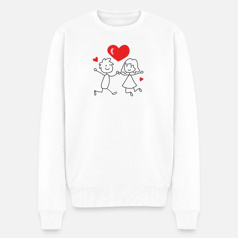 Liebespaar mit Herz-Motiv - Männer Premium Bio Pullover - Weiß