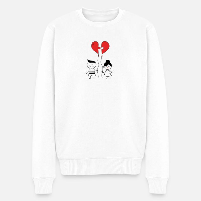 Herzbruch Kinderzeichnung Motiv - Männer Premium Bio Pullover - Weiß