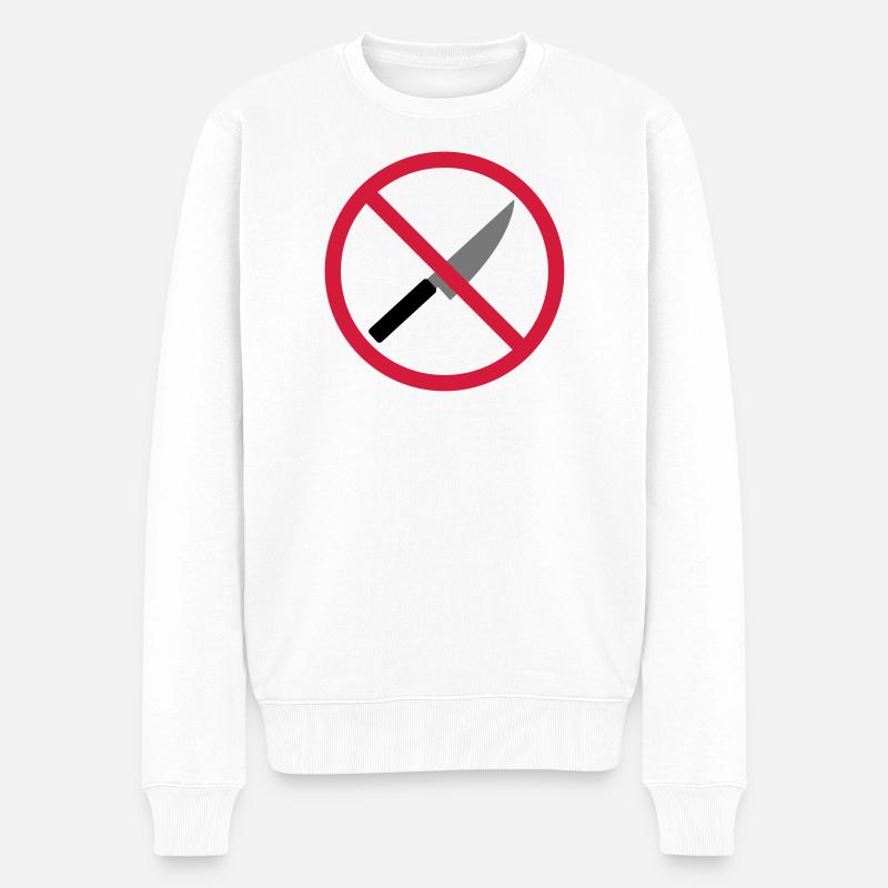 Verboten Schild Messer - Männer Premium Bio Pullover - Weiß