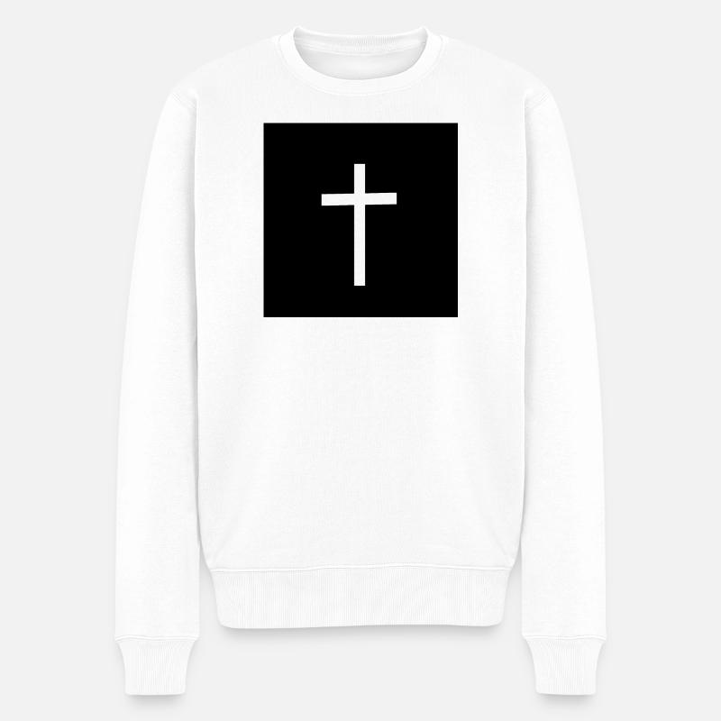 Jesus Kreuz weiß - Männer Premium Bio Pullover - Weiß