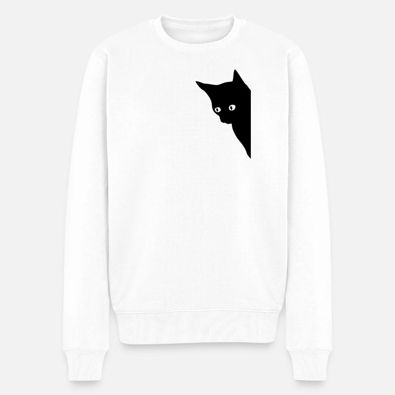 Verspieltes Katzenmotiv im Schwarz-Weiß Stil - Männer Premium Bio Pullover - Weiß