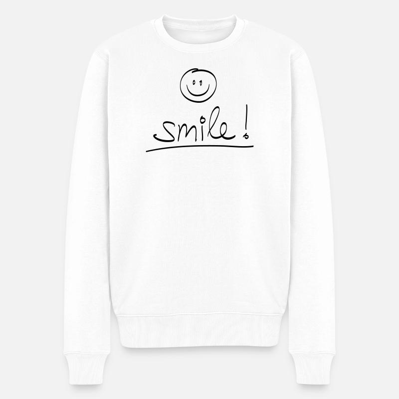 Manuscrit « SMILE ! » avec visage rieur - Pull Premium bio Homme - blanc
