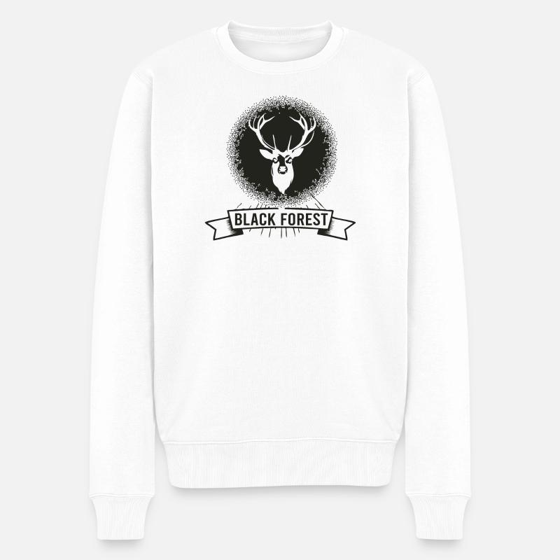 Dunkler Wald Hirsch Motiv - Männer Premium Bio Pullover - Weiß