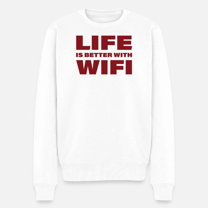 LIFE IS BETTER WITH WIFI - Männer Premium Bio Pullover - Weiß