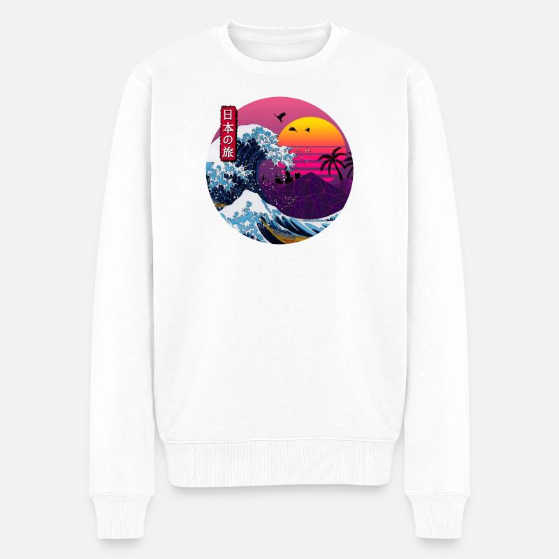 Vague rétro japonaise - Pull Premium bio Homme - blanc