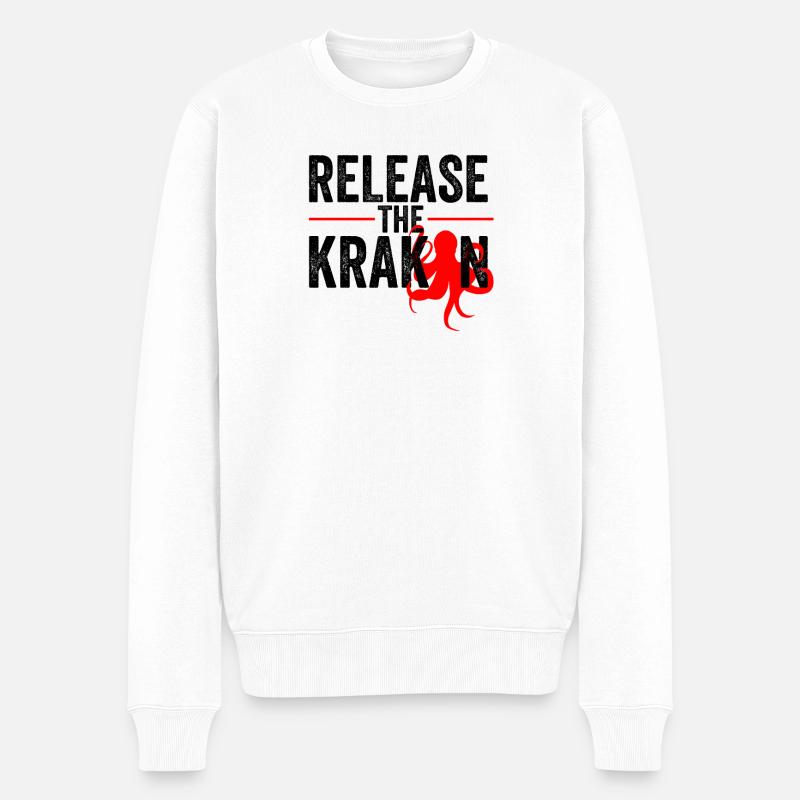 Release The Kraken Tintenfisch Rot Geschenk Spruch - Männer Premium Bio Pullover - Weiß