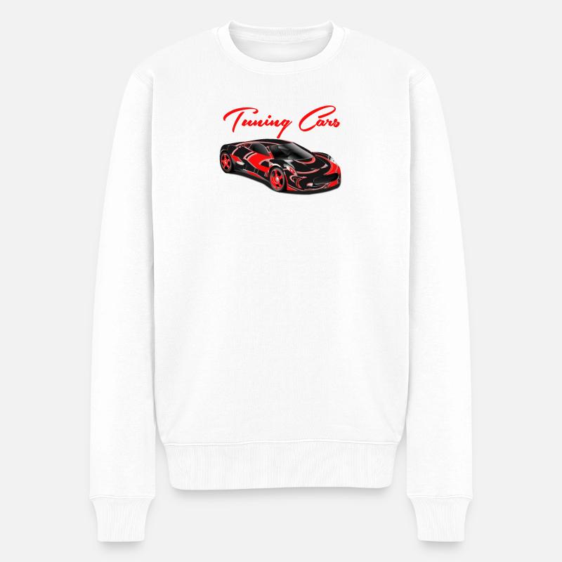 Flammenroter Tuning-Sportwagen - Männer Premium Bio Pullover - Weiß