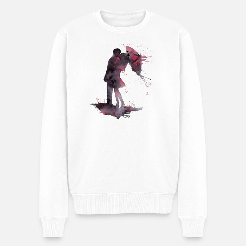 Liebe und Kuss Aquarell - Männer Premium Bio Pullover - Weiß