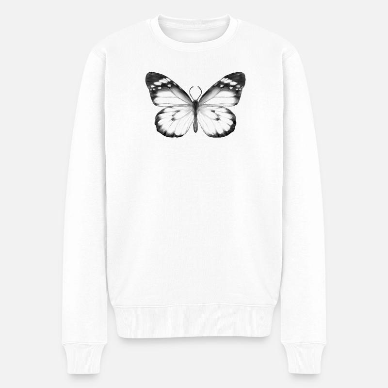 Monochromer Schmetterling - Männer Premium Bio Pullover - Weiß
