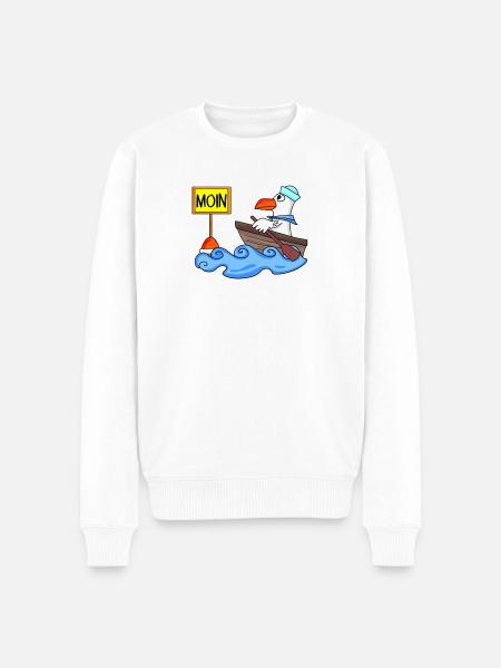 Moin Seemann Möwe Seemöwe Boot - Männer Premium Bio Pullover - Weiß