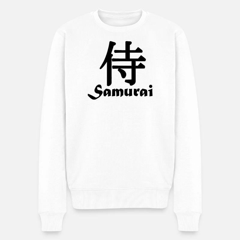 Samurai mit Text - Männer Premium Bio Pullover - Weiß