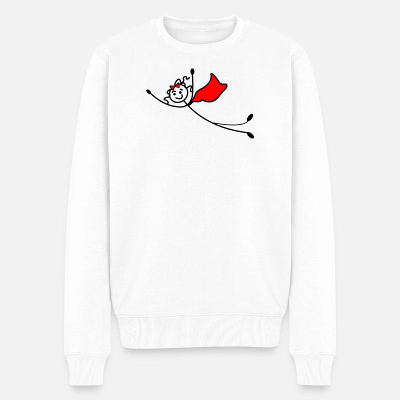 Fliegende Superfrau oder mit rotem Umhang - Männer Premium Bio Pullover - Weiß