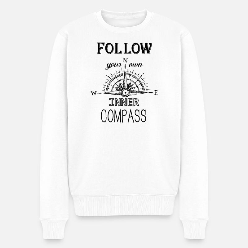 Follow Compass - Männer Premium Bio Pullover - Weiß