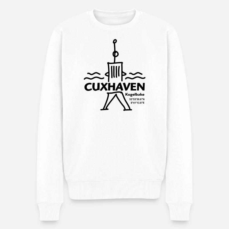 CUXHAVEN Kugelbake (schwarz) mit Koordinaten - Männer Premium Bio Pullover - Weiß