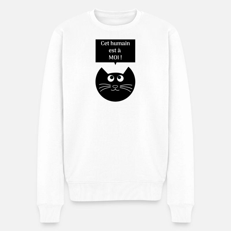 Chat noir possessif cet humain est a moi humour - Pull Premium bio Homme - blanc