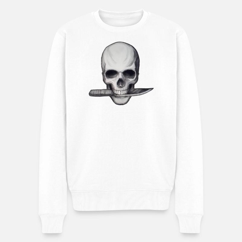 Crâne avec couteau dans la bouche - Pull Premium bio Homme - blanc