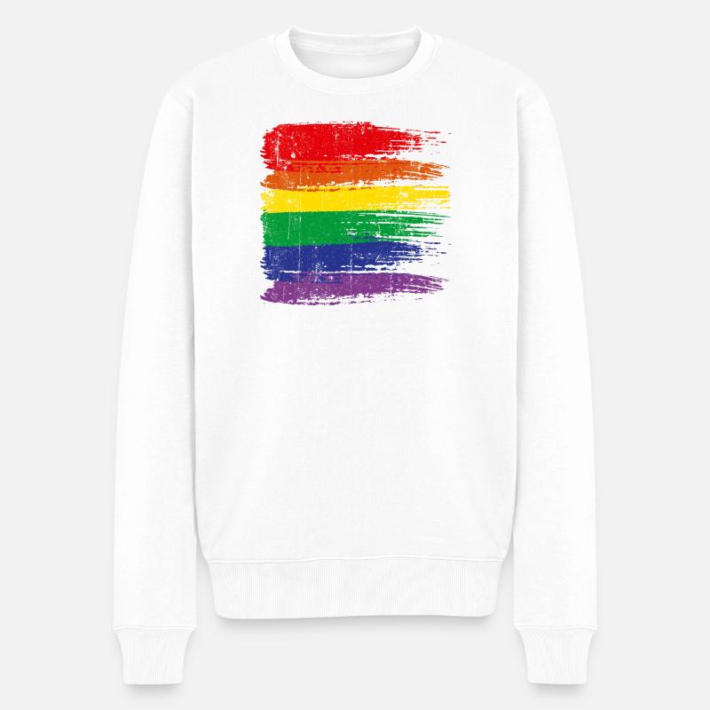 Regenbogen-Pinselstrich Pride - Männer Premium Bio Pullover - Weiß