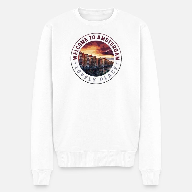 Bienvenue à Amsterdam – Endroit préféré - Pull Premium bio Homme - blanc