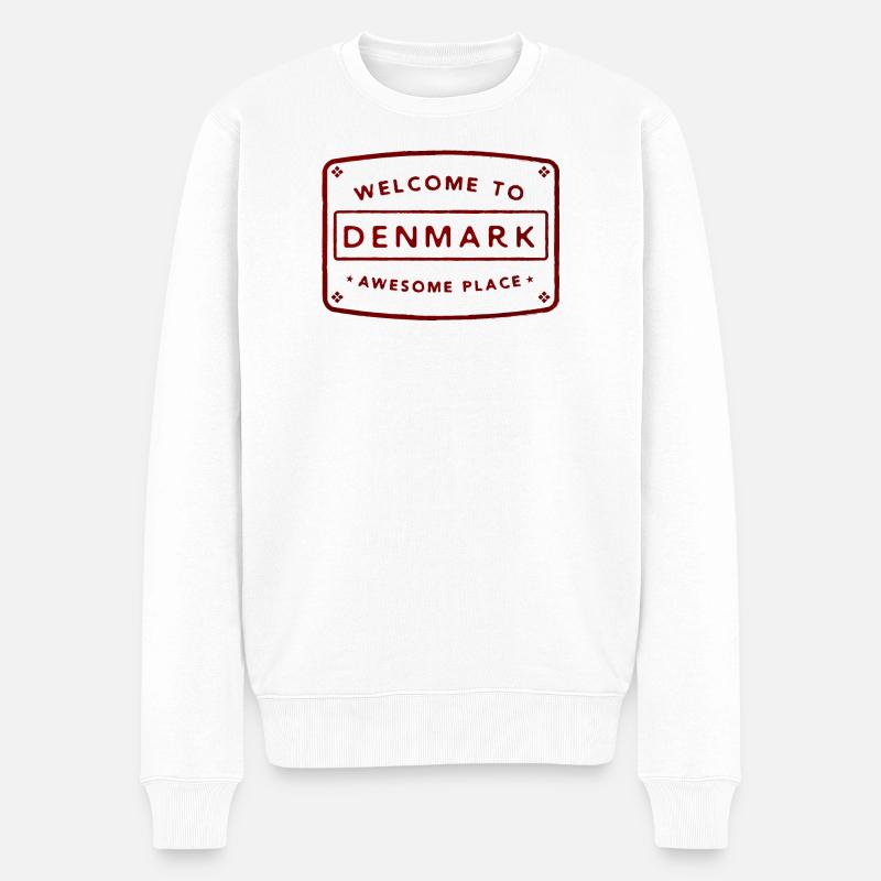Willkommen in Dänemark Aufkleber - Männer Premium Bio Pullover - Weiß