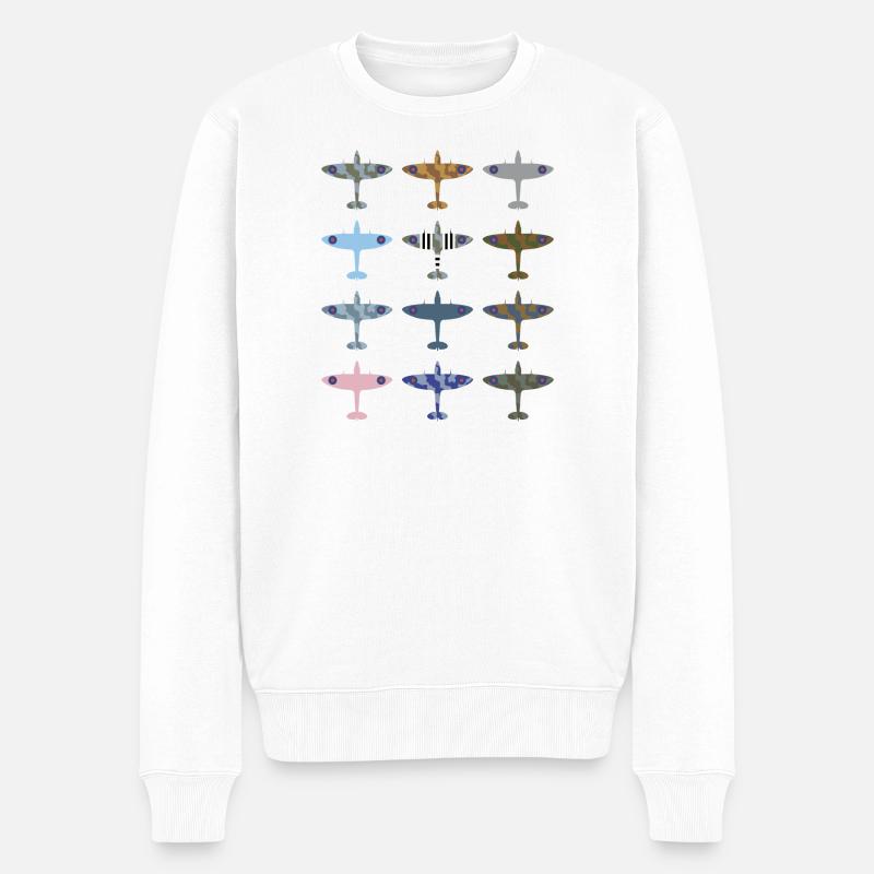 Spitfire Kampfflugzeug / Tarnmuster - Männer Premium Bio Pullover - Weiß