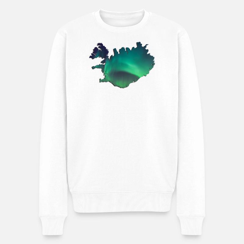 Islande Islande Aurores boréales Conception topographique - Pull Premium bio Homme - blanc